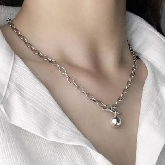 925 STERLING SILVER ROUND BEAD PENDANT NECKLACE, NICE NECKLACE, CUTE NECKLACE - Picture 2 of 7